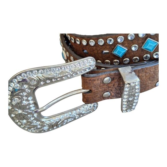 Nocona Belt Co. Leather Turquoise Stud Western Rodeo Festival Rhinestones size M - Picture 7 of 15